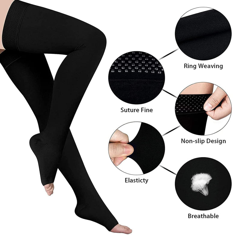 Thigh High 20-32 mmHg Compression Stocking Toeless Compression Socks for women & men circulation with Silicone Dot Band Black-1 Small - NewNest Australia