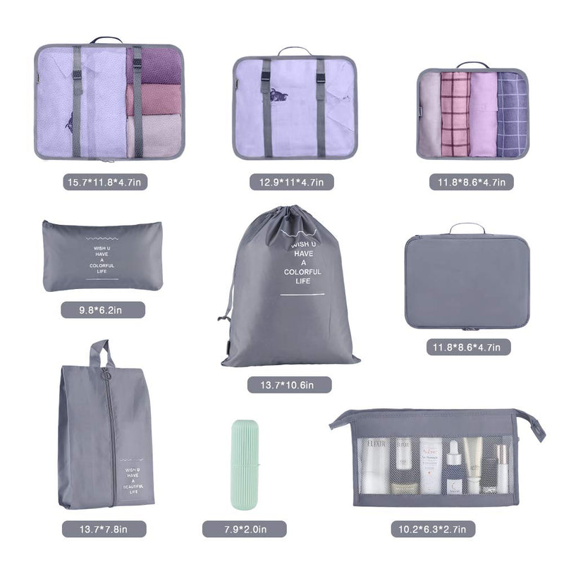 Packing Cubes for Suitcase,Geediar 9 PCS Travel Luggage Packing Organizers Waterproof Travel Essentials Bag Clothes Shoes Cosmetics Toiletries Storage Bags(a-Grey) A-grey - NewNest Australia