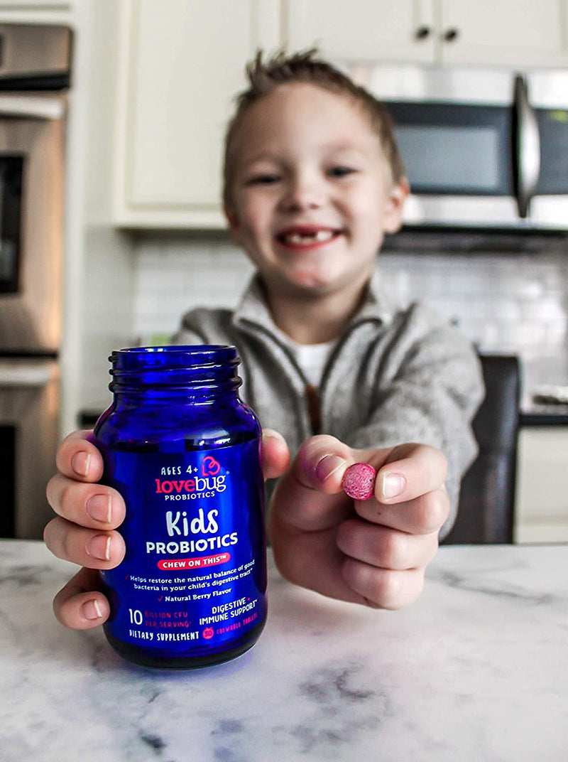 LoveBug Probiotics for Kids Immune Support, 10 Billion CFU & 6 Strains, 30 Natural Berry Flavored Chewable Tablets, Probiotic Supplement for Digestive & Immune Health, Allergen Friendly. - NewNest Australia