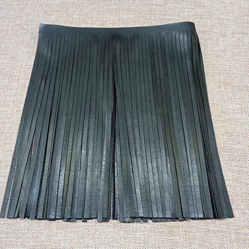 Yalulu 2 Meter Double Side Leather Fringe Trims Faux Leather Tassel Trims DIY Sewing Craft Garment Hem Accessories (Black) Black - NewNest Australia