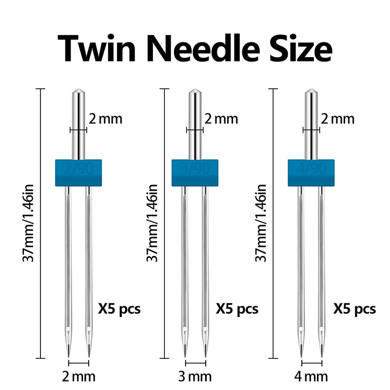 15 Pieces Sewing Machine Twin Needle Double Stretch Twin Needle Pins with 2 Pieces 9 Groove Pintuck Presser Foot for Household Sewing Machine Accessories , 3 Sizes Mixed 2.0/90, 3.0/90, 4.0/90 - NewNest Australia