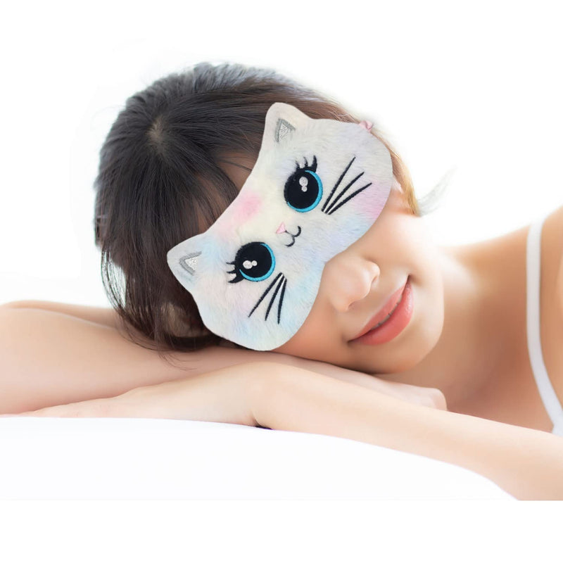 Eye Mask for Sleeping, Cute Cat Animal Soft Fluffy Plush Sleep Mask Novelty Funny Blindfold Breathable Eyeshade Cartoon Eye Cover for Kids Girls and Adult Night Nap Travel Meditation A7DWMRYZ White - NewNest Australia