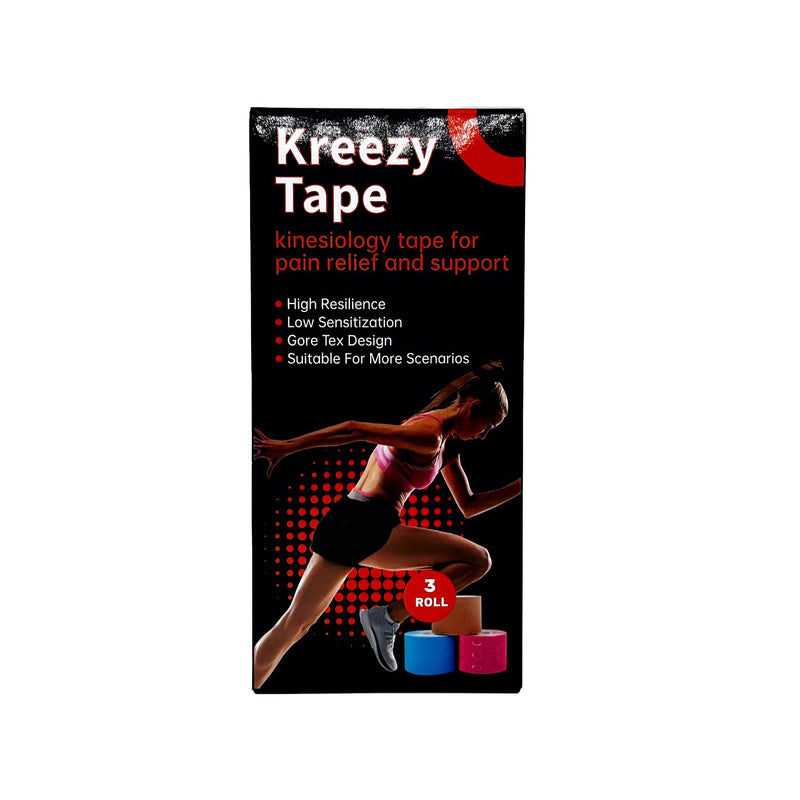 Kreezy Waterproof Athletic Tapes 3 Rolls With 3 Types, Breathable Kinesilogy Tape To Relieve Muscle Pain And Joint Support, Designed With Hypoallergenic Materials - NewNest Australia