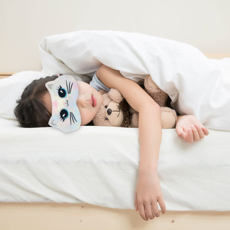 Eye Mask for Sleeping, Cute Cat Animal Soft Fluffy Plush Sleep Mask Novelty Funny Blindfold Breathable Eyeshade Cartoon Eye Cover for Kids Girls and Adult Night Nap Travel Meditation A7DWMRYZ White - NewNest Australia
