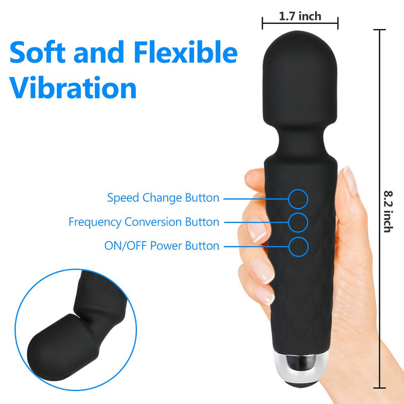 Tokomes Wand Massager, Handheld Wireless Waterproof Massager USB Rechargeable with 8 Powerful Speeds 20 Modes Vibration ,Mini Power Personal Frequency Massage for Muscle Aches & Sports Recovery Black - NewNest Australia