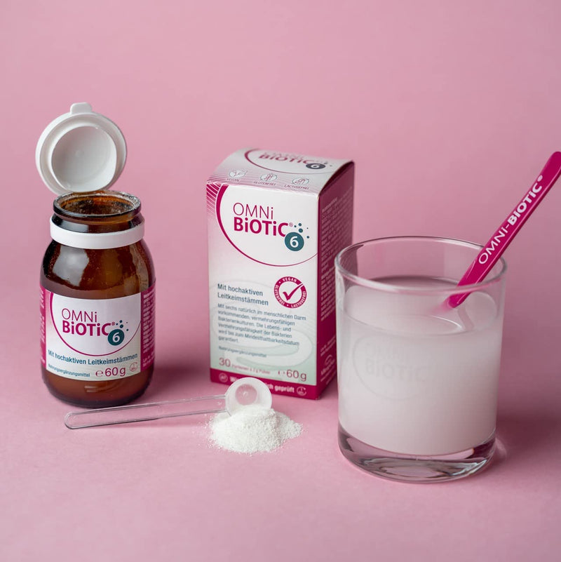 Omni Biotic 6 | Glass | 30 Servings (60G) | 6 Bacterial Strains | 4 Billion Germs Per Daily Dose | Powder | With Inulin | Vegan | Gluten Free | Lactose Free | For Daily Use - NewNest Australia