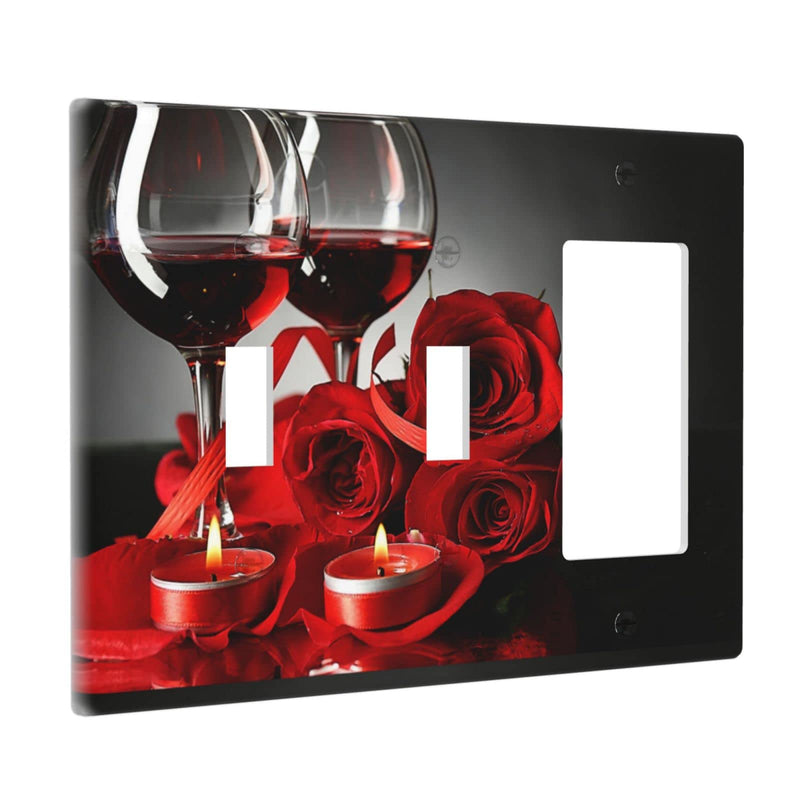 Red Wine Rose And Candle Light Switch Cover Decorative 3-Gang Combination Switch Plate - Toggle/Toggle/Decora Size 4.5" X 6.38"Inch 2 Gang Toggle / Rocker 11783 - NewNest Australia