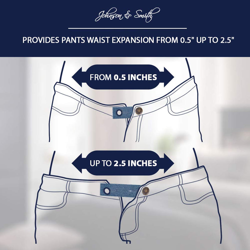 Waistband Extenders by Johnson & Smith | Button Extender for Pants | Denim Material | Pack of 5 Shades | Premium Metal Buttons | 2 Button Holes | Button Extender for Jeans - NewNest Australia
