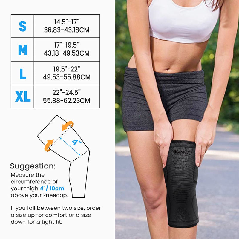 AVIDDA Knee Support Brace 2 Pack - Compression Knee Sleeves for Arthritis, Joint Pain, Ligament Injury, Meniscus Tear, ACL, MCL, Tendonitis, Running, Squats, Sports Grey Black M - NewNest Australia