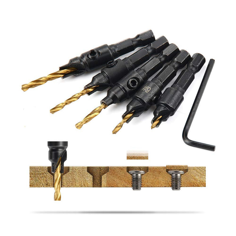 1/4 inch Hex Shank Countersink Drill Bit Power Tools Accessories for Plastic Metal Woodworking Tool by Power Drill 5Pcs/Set #5#6#8#10#12 (Gold) 5-Pack/Set Gold - NewNest Australia