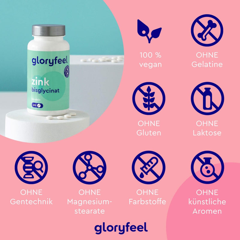 Zinc 25mg - 400 tablets - Premium zinc bisglycinate (zinc chelate) highly bioavailable - 25mg elemental zinc per tablet - Laboratory tested, vegan, made in Germany without additives - NewNest Australia