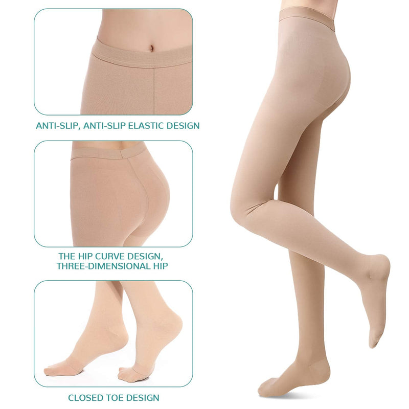 Medical Compression Pantyhose Stockings for Women Men - Plus Size Opaque Support 20-30mmHg Firm Graduated Hose Tights Closed Toe Beige Small (1 Pair) - NewNest Australia