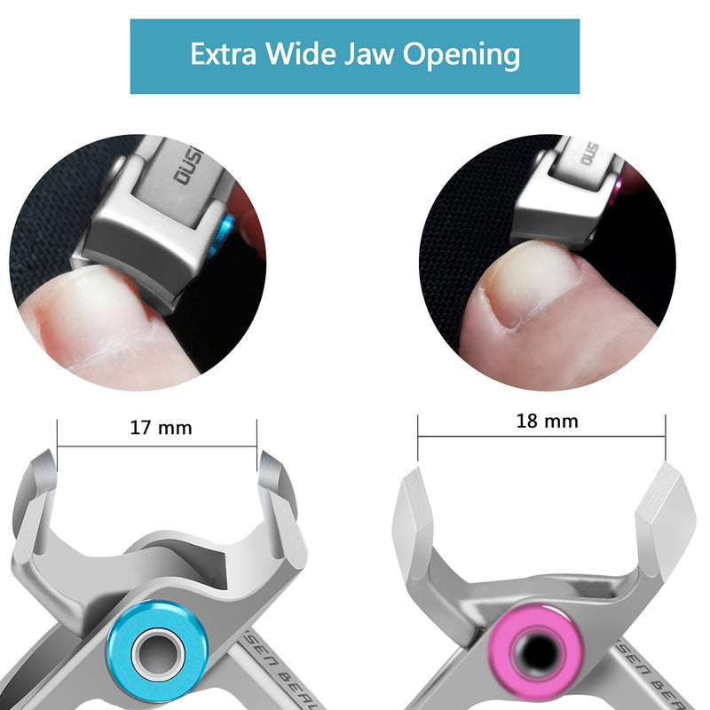 Nail Clippers for Thick Nails, Wide Jaw Opening Nail Clippers with Curved and Slant Straight Blade Edge, Heavy Duty Thick Toenail Clippers Fingernail Cutters Set with File for Seniors Adult Men Women Silver (Curved + Straight) - NewNest Australia