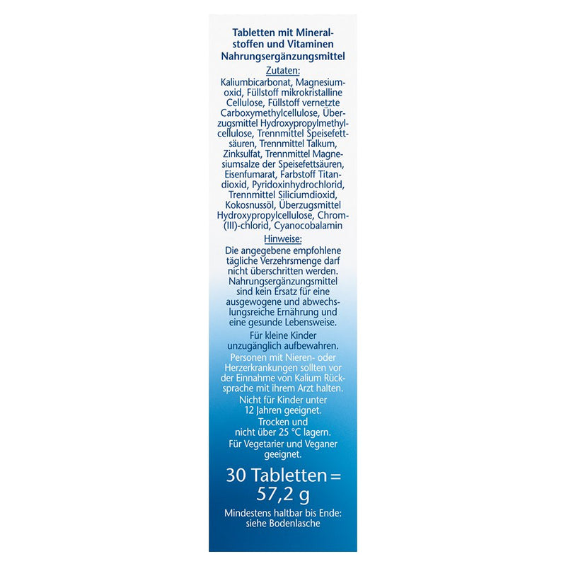 Doppelherz Magnesium + Potassium 400 – For normal muscle function and the normal nervous system – 30 tablets, 60g - NewNest Australia