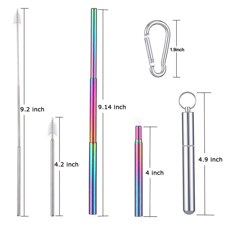 RZJZGZ 2 Pack Telescopic Reusable Straw, Collapsible Stainless Steel Straws, Portable Metal Drinking Straws with Aluminum Key-Ring Case & Cleaning Brush for Travel, Home, Work (Red and Blue) Red and Blue - NewNest Australia