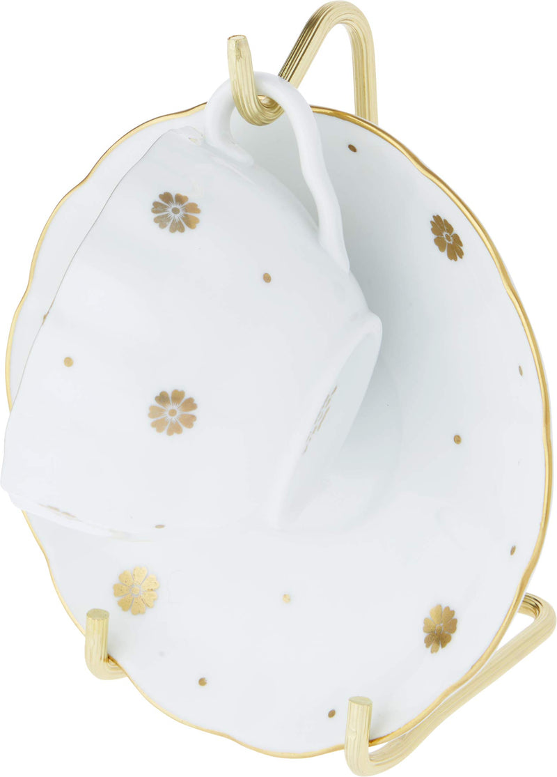 NewNest Australia - Bard's Demitasse Gold-Toned Cup & Saucer Stand, 5.5" H x 2.75" W x 3.25" D 