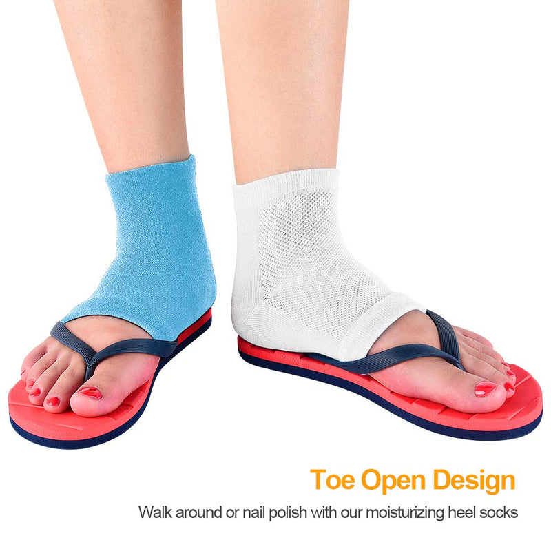 Moisturizing Socks, Gel Heel Socks, Toe Open Socks, Relieve Heel Pain Comfortable Soft Vented Moisturizing Socks Suitable for Male and Female Day Night Care Skin Dry Cracked High Heel, 2 Pairs White & Blue - NewNest Australia