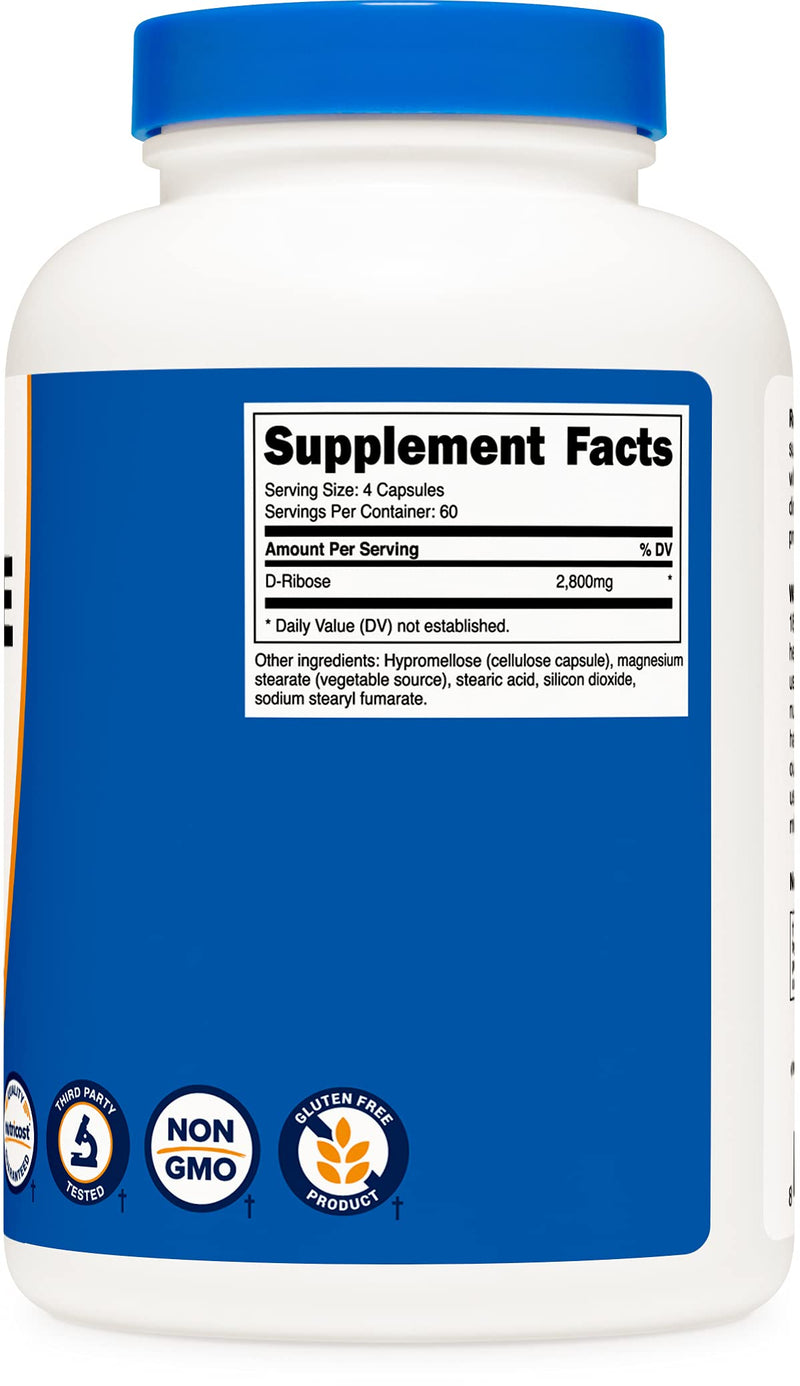 Nutricost D-Ribose 700mg (2800mg Per Serving), 240 Capsules - Vegetarian Friendly, Non-GMO, Gluten Free - NewNest Australia