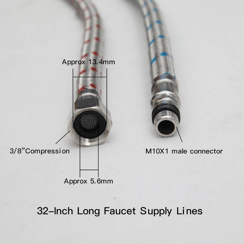 BWE 32-Inch Long Bathroom Kitchen Faucet Connector, Braided Stainless Steel Supply Hose 3/8-Inch Female Compression Thread x M10 Male Connector, x 2 Pcs (1 Pair) 32 Inch - NewNest Australia