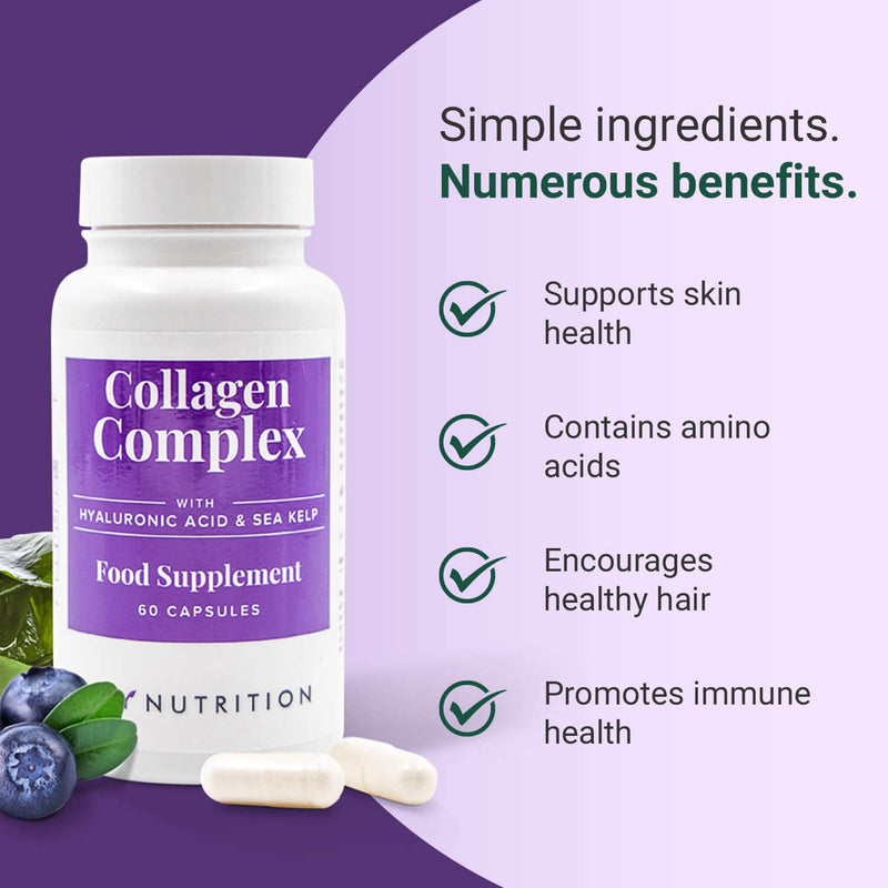 Hey Nutrition Collagen Complex Hyaluronic Acid & Sea Kelp Vitamin E, C, Biotin - Healthy Nails, Skin, Hair Joints Metabolism - Type 1 Marine Supplement - Non GMO, 60 Capsules 60 Count (Pack of 1) - NewNest Australia