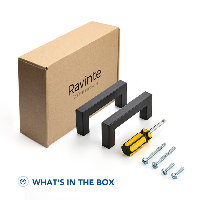 Ravinte 5 Pack Black Cabinet Pulls 3 Inch Square Cabinet Handles Matte Black Kitchen Hardware for Cabinet 3 In Hole Center - NewNest Australia