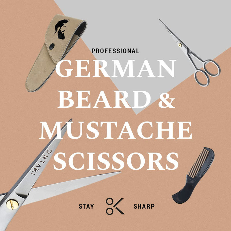 ONTAKI Professional German Beard & Mustache Scissors 5" Inches Comb & Carrying Pouch Hand Forged with Bevel Edge for Precision Perfect Men’s Facial Hair Grooming Kit All Body Facial Hair (Silver) Silver - NewNest Australia