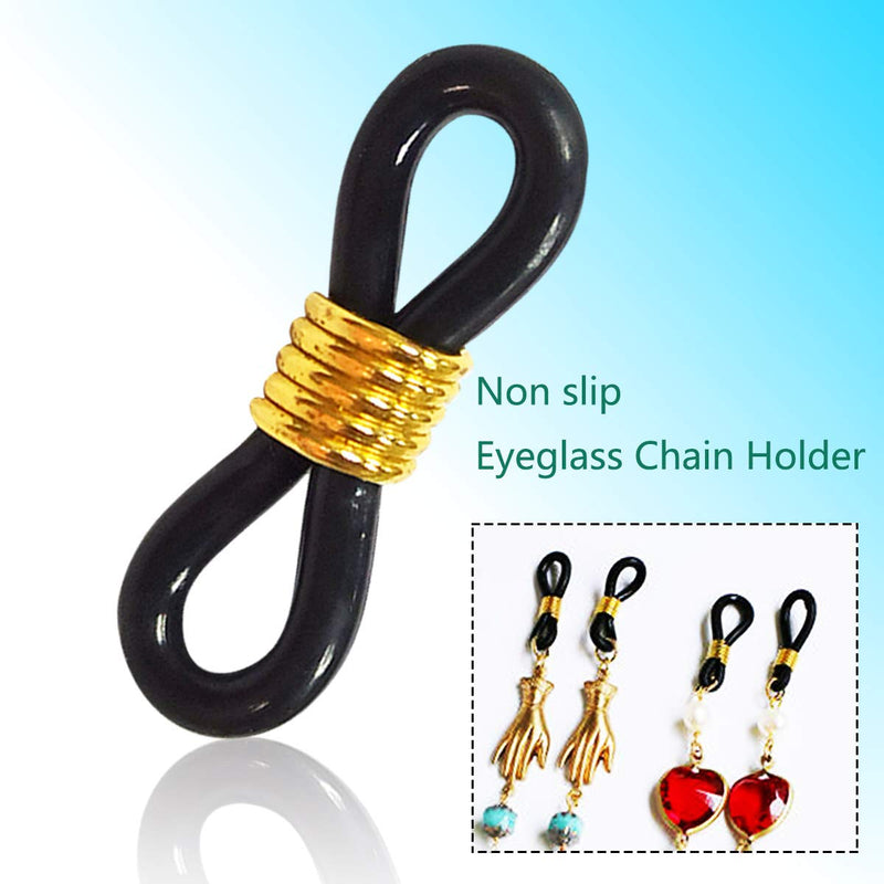 40 Pieces Eyeglass Chain Ends Adjustable Rubber Spectacle End Connectors for Eye Glasses Holder Necklace Chain (Black and Gold) Black and Gold - NewNest Australia