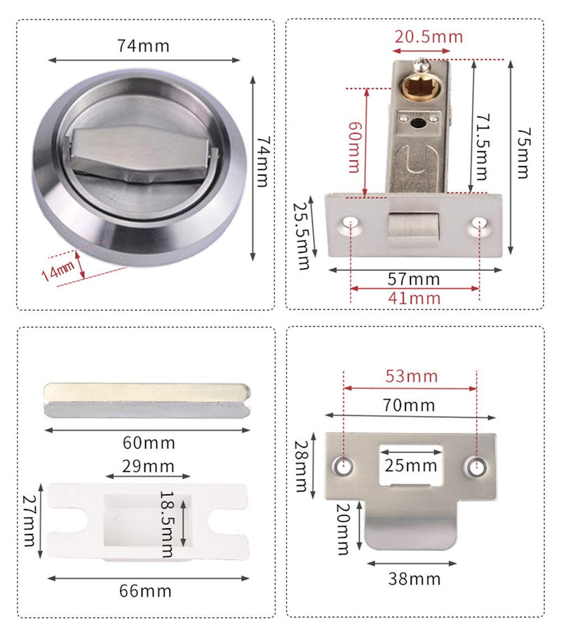 Stainless Steel 304 Storeroom Locks Privacy Door Locks Round Bed/Bath Pocket Door Latch,Hidden Recessed Cup Door Handles Lock (No Key,Silver) - NewNest Australia