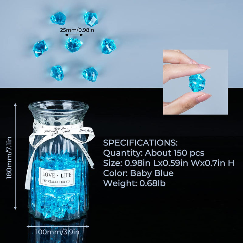 Babenest Acrylic Crushed Ice Rocks, 150 PCS Fake Crystals Plastic Ice Cubes Diamonds Gems for Vase Fillers, Home Decoration, Table Scatter, Event, Wedding, Arts & Crafts (Baby Blue) Baby Blue - NewNest Australia