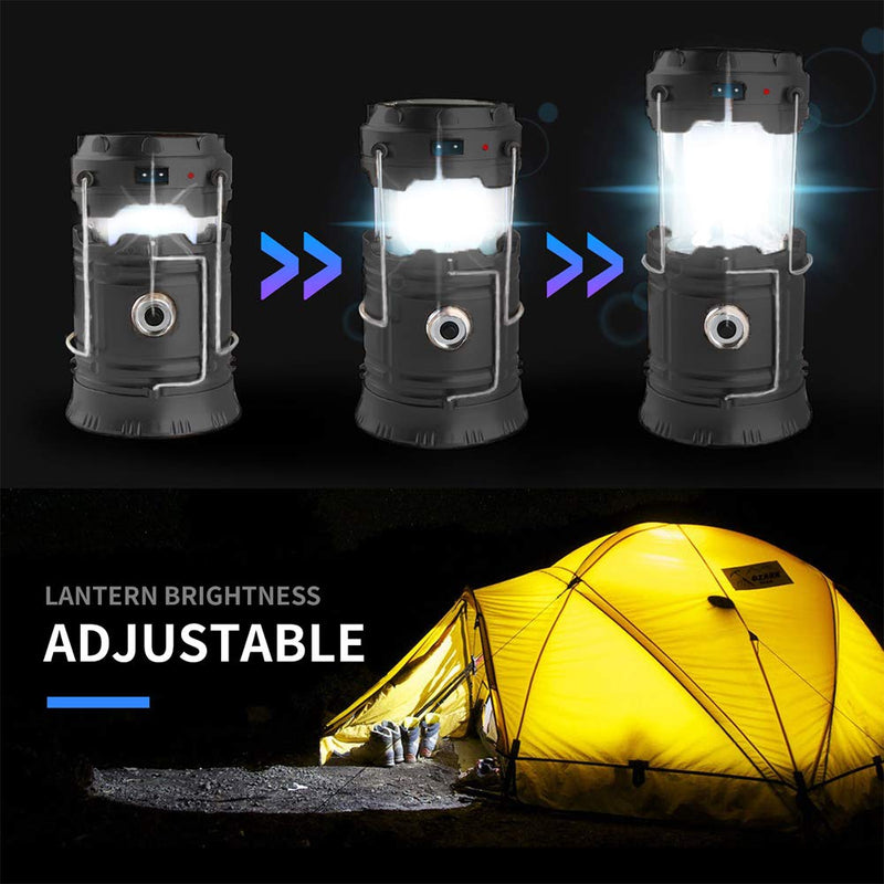 LED Camping Lantern, Solar and Rechargeable Lantern Flashlight Collapsible and Portable Light for Daily/Camp/Hiking/Night Fishing/Emergency/Hurricanes/Storm(Black, 1 Pack) Black - NewNest Australia