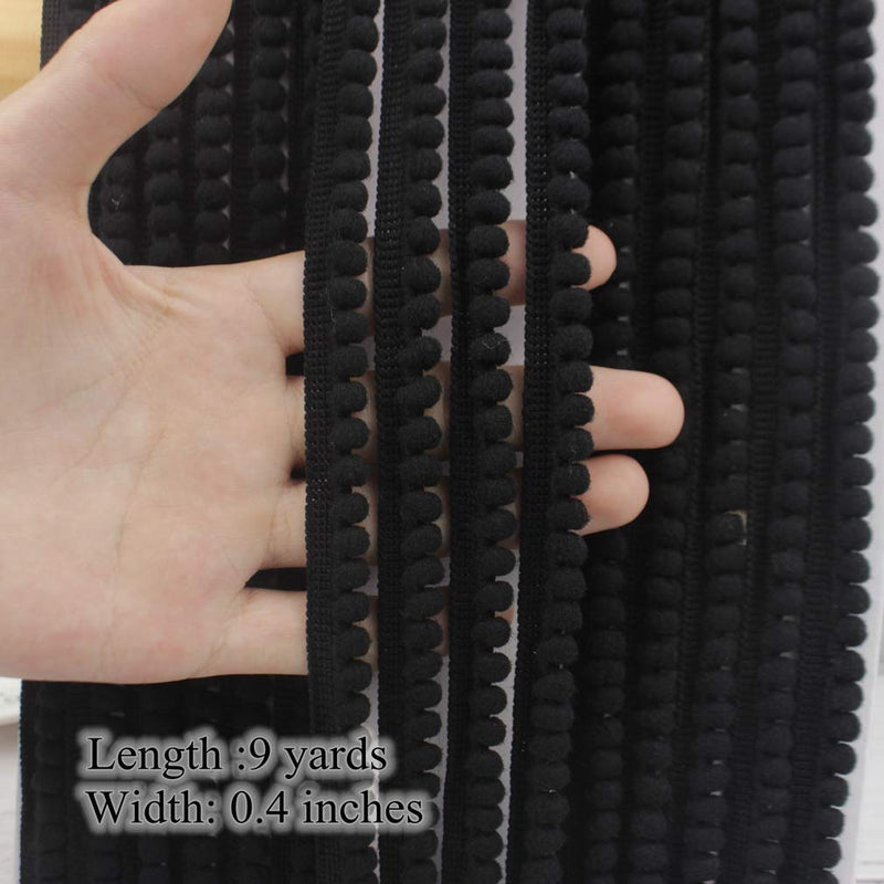 IDONGCAI Black Mini Pompom Trim Ball Fringe Trim Lace Ribbon Tassel Sewing Accessories for Halloween Home Party Embellishments 10 Yards - NewNest Australia