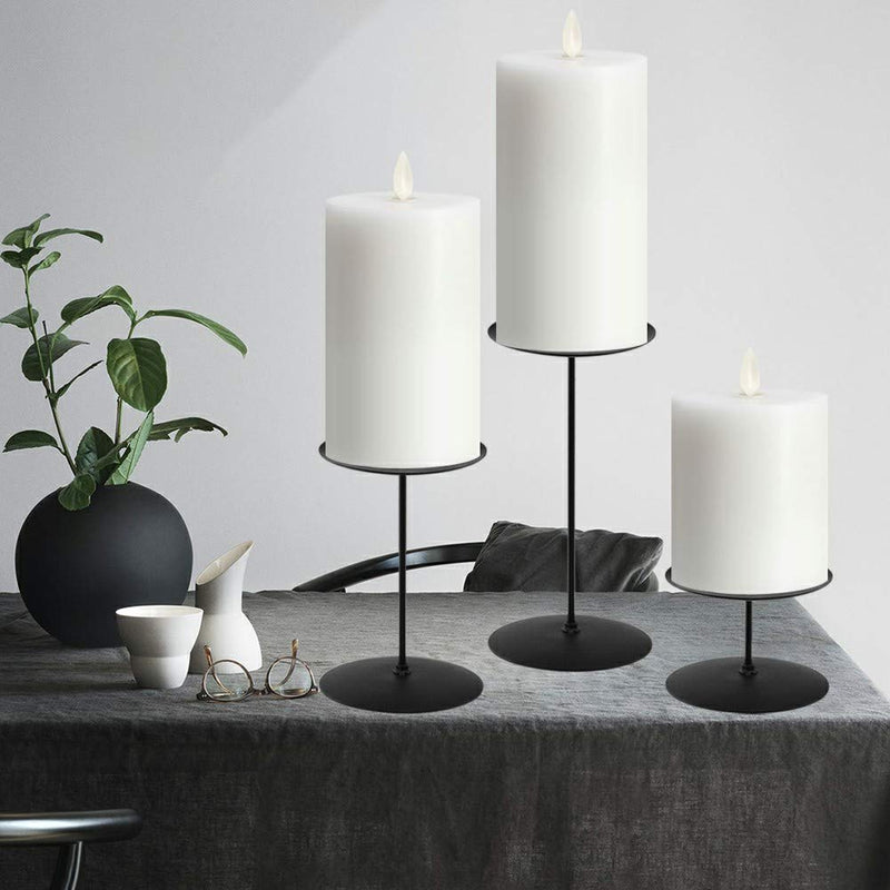 NewNest Australia - smtyle Pillar Candle Holders Set of 3 Centerpieces Plate for Tables or Fireplace with Black Metal Iron 