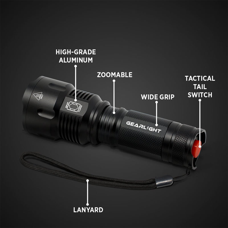 GearLight High-Powered LED Flashlight S1200 - Mid Size, Zoomable, Water Resistant, Handheld Light - High Lumen Camping, Outdoor, Emergency Flashlights - NewNest Australia