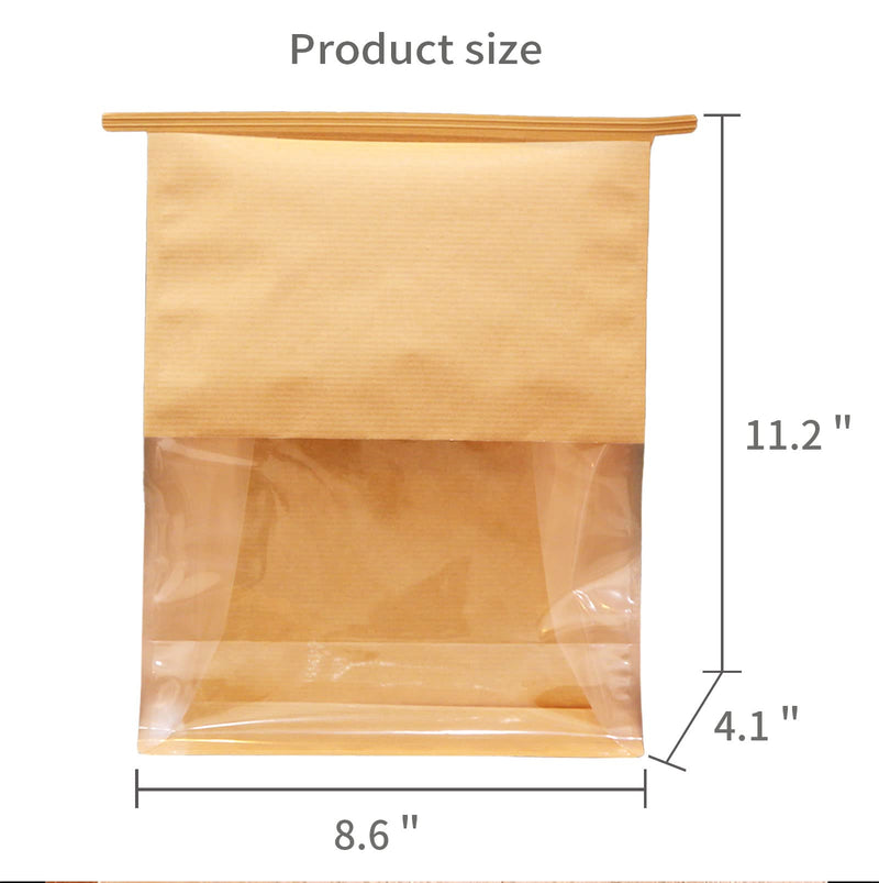 Bakery Bags with Window Kraft Paper Bags Tin Tie Tab Lock Bags Brown Window Bags Cookie Bags Coffee Bags Toast Bags Chcolates and Candies Bags Dry Fruits Bags 25Pcs (8.6''L4.1''W11.2''H) - NewNest Australia