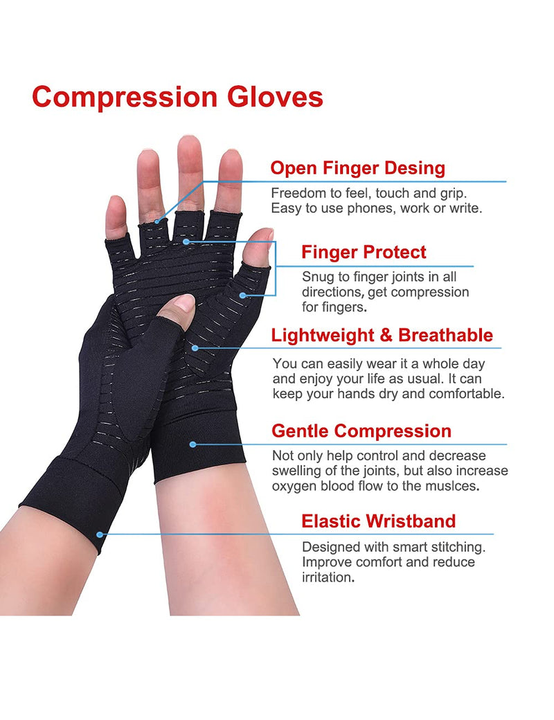 2 Pairs Copper Arthritis Compression Gloves Highest-Copper Content Infused Fit Non-slip Fingerless Glove Women Men Relieve Hand Pain Swelling,Carpal Tunnel,Typing,Support for Arthritic Joints (S) Small - NewNest Australia