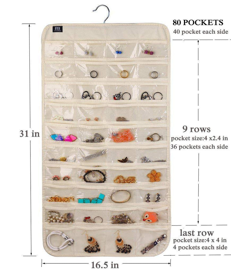 BB Brotrade HJO80 Hanging Jewelry Organizer,80 Pocket Organizer for Holding Jewelries(Beige) Beige - NewNest Australia