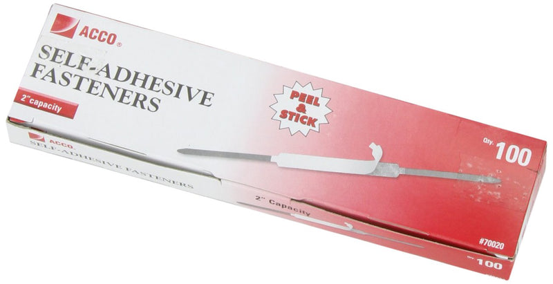 ACCO Self-Adhesive Fasteners, 2" Capacity, Economy, 100 Fasteners/Box (70020), Silver (A7070020) - NewNest Australia