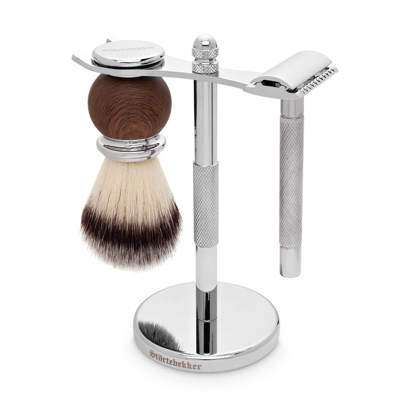 Störtebekker® Premium shaving stand made of stainless steel in silver - suitable for safety razors and shaving brushes - high-quality accessories for your bathroom - non-slip base - gift idea for men - NewNest Australia
