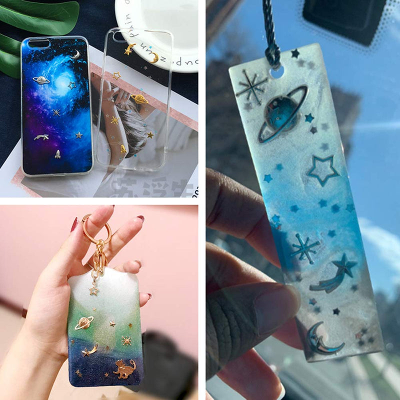 OLYCRAFT 168pcs Cosmos Themed Resin Fillers 3-Color Alloy Epoxy Resin Supplies Star Moon Spaceship Filling Accessories for Resin Craft Making - NewNest Australia