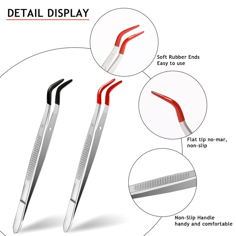 Tweezers with curved tips, 2 pieces tweezers with rubber tips, stainless steel pointed tweezers, craft tweezers with rubber silicone tips, soft rubber coated tweezers for laboratory, industry, jewelry - NewNest Australia
