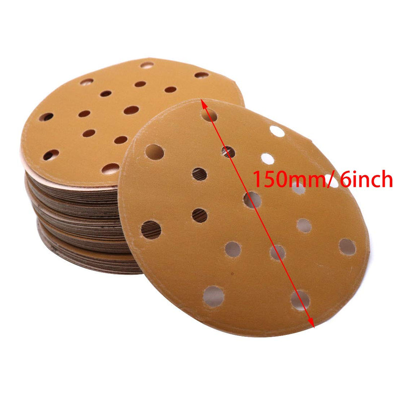 Sydien 50Pcs 6 Inch 17 Holes Sanding Discs 400Grit Dustless Hook and Loop Sandpaper for Random Orbital Sander 400 Grit - NewNest Australia