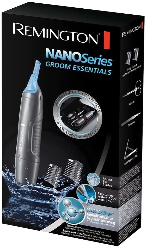 Remington Groom Essentials Set NanoSeries NE3455, trimmer set for nose, ear and eyebrow hair, grey/black - NewNest Australia