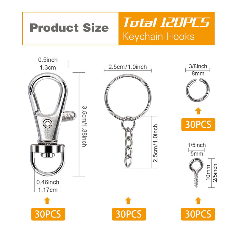 120PCS Swivel Snap Hook with Key Chain Rings Set- 30PCS Swivel Lobster Clasp, 30PCS Key Rings with Chain, 30pcs Jump Rings and 30pcs Screw Eye Pins for Keychain Lanyard, Crafts and Jewelry Making - NewNest Australia