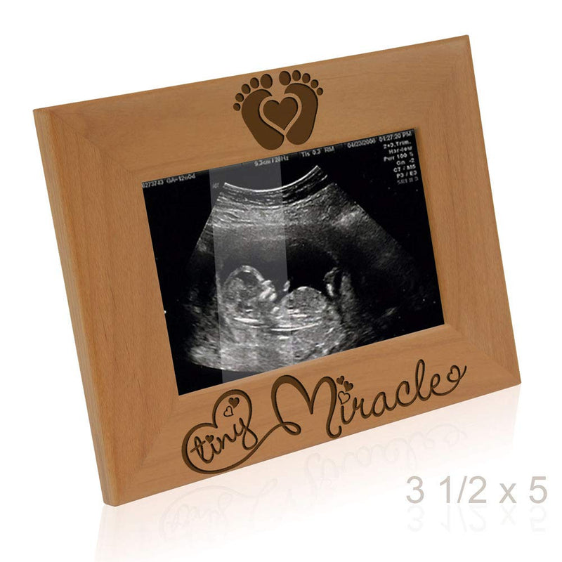 KATE POSH - Tiny Miracle Engraved Natural Wood Picture Frame, New Baby, New Dad & Mom, Parents Gifts, Ultrasound, Sonogram, Baby Gift, Pregnancy Gift, Baby Announcement Photo Frame - NewNest Australia