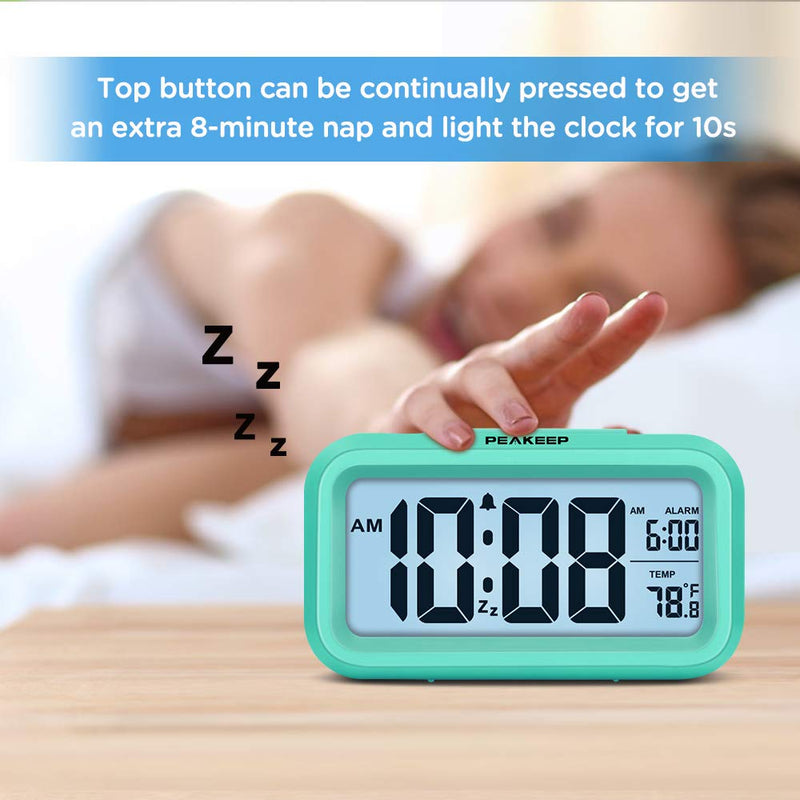 NewNest Australia - Peakeep Smart Night Light Digital Alarm Clock with Indoor Temperature, Battery Operated Desk Small Clock (Mint) Mint 