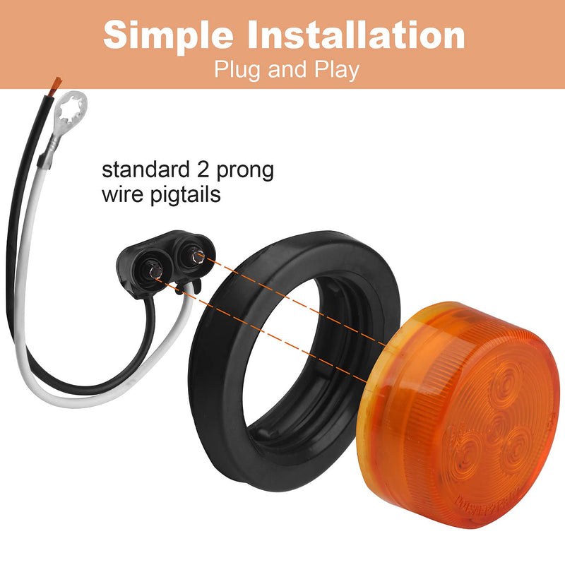10Pcs 2 Inch Round Led Marker Lights, 2 Inch Round Trailer LED Side Marker and Clearance Marker Lights 4 LED Sealed Flush Mount with Rubber Grommets and 2 Prong Wire Pigtails Waterproof (5Red+5Amber) - NewNest Australia