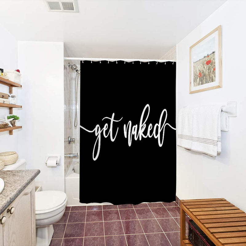 Eleroye Shower Curtain Funny Cute Get Naked White Words Black Background Simple Design Water Soap Resistant Machine Washable Fabric Bathroom Decor Set with Hook Bath Curtain 72 x 72 inches 72"W x 72"L - NewNest Australia