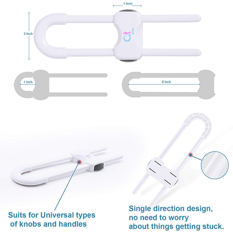 QT BABY Baby Proofing Cabinet Locks | Adjustable U Shaped Baby Safety Latches for Drawers, Fridge, Closet |Modern Baby Proofing Cabinet Lock with Extra Secure Lock Buttons (Pack of 2) Pack of 2 White - NewNest Australia