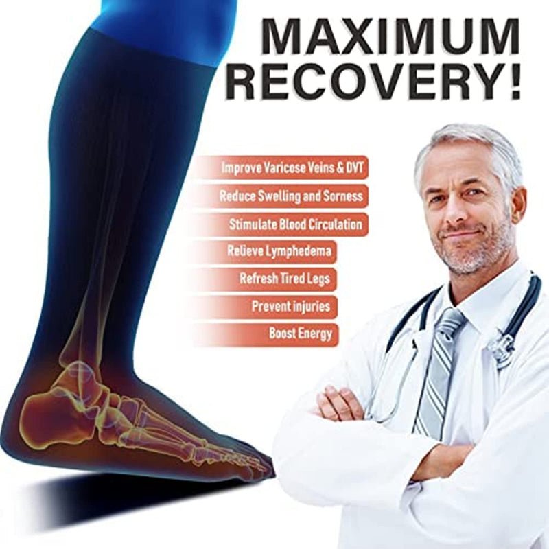 Cheeroyal Pack Of 2 Plus Size Compression Stockings For Men And Women, 20-30 Mm, Hg, Extra Size, Wide Calf And Knee-Length Stockings For Loop Support (3Xl, Black) - NewNest Australia