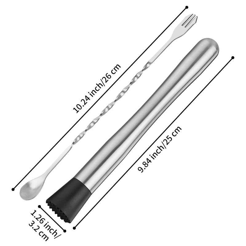tifanso Muddler for Cocktails, 10" Muddler and Bar Spoon Cocktail Mixing Spoon, Stainless Steel Cocktail Muddler Stirrer, Cocktail Spoon Long Handle, Bar Accessories Tools for Mojitos Fruit Drinks - NewNest Australia